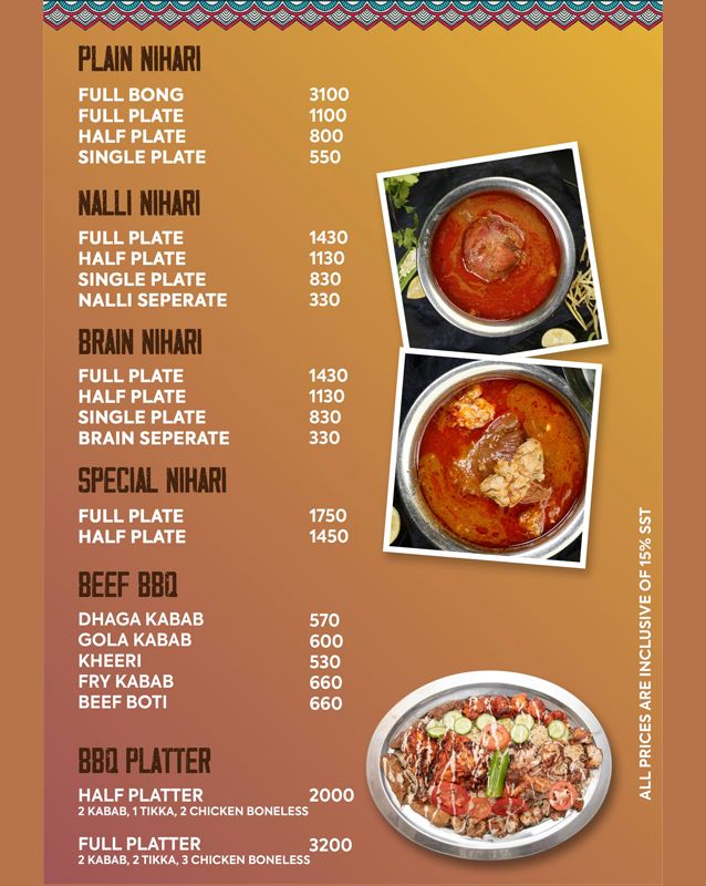 Waheed Kabab House menu