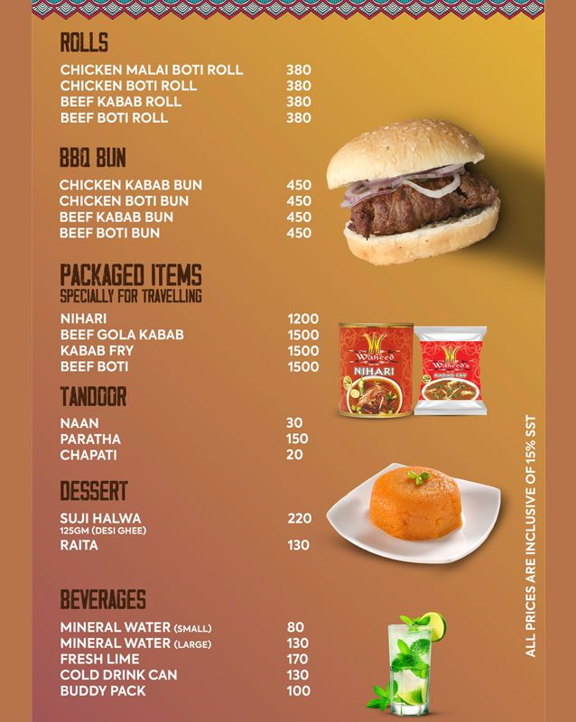 Waheed Kabab House menu