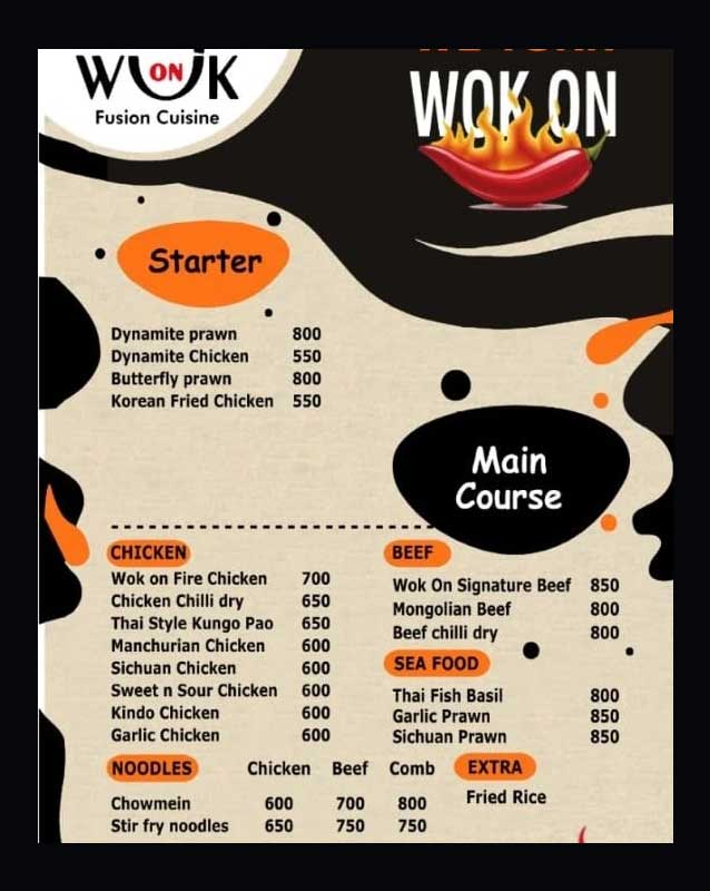 Wok On Fusion Cuisine menu
