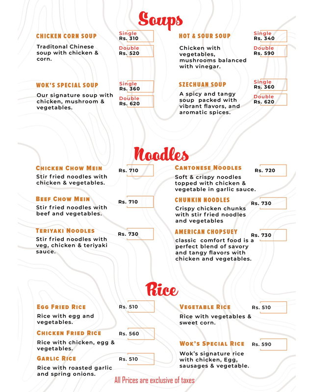 Wok's menu