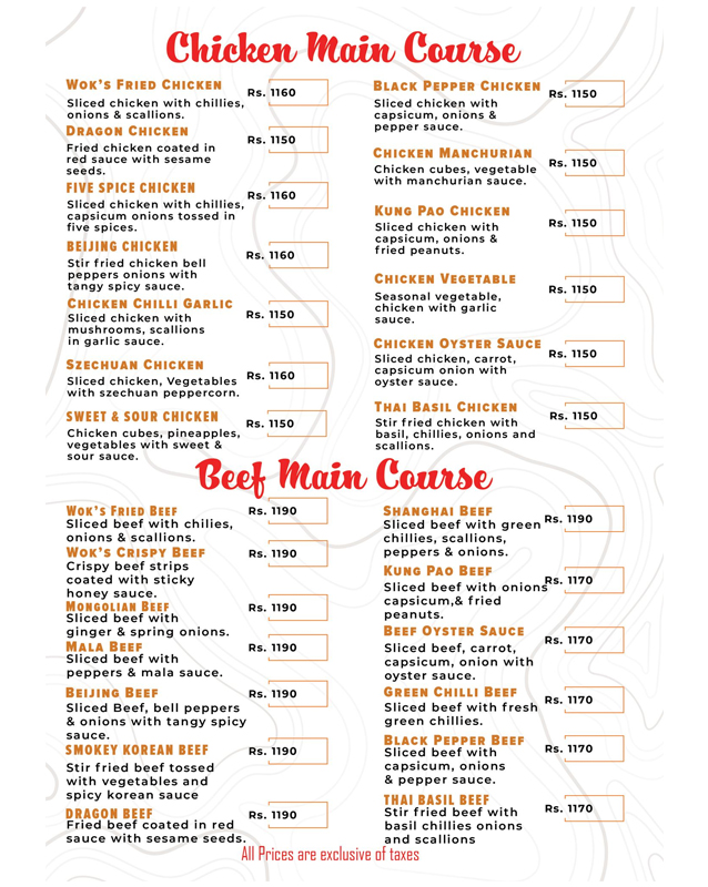 Wok's menu