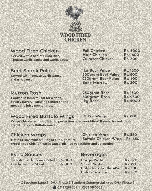 Wood Fired Chicken menu
