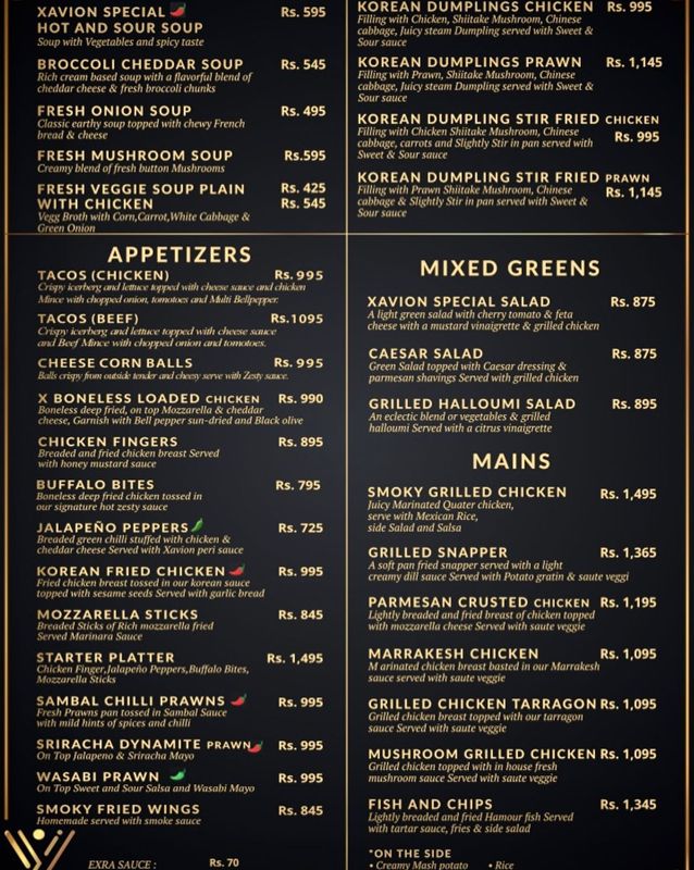 Xavion “The Coffee House” menu