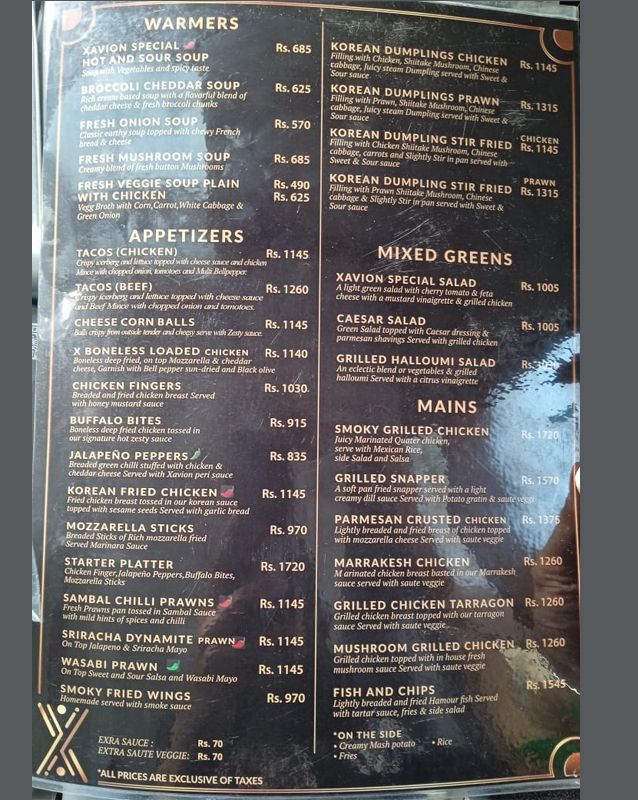Xavion “The Coffee House” menu