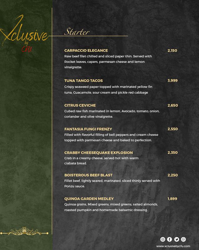 Xclusive By CFU menu