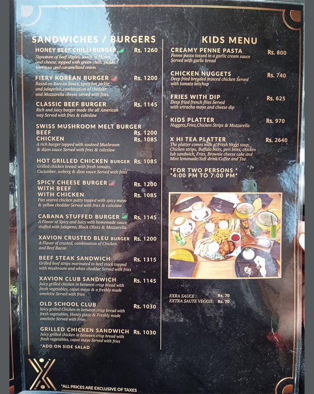 Xavion “The Coffee House” menu