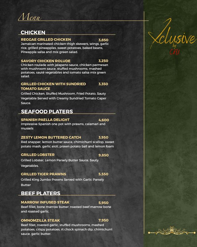 Xclusive By CFU menu