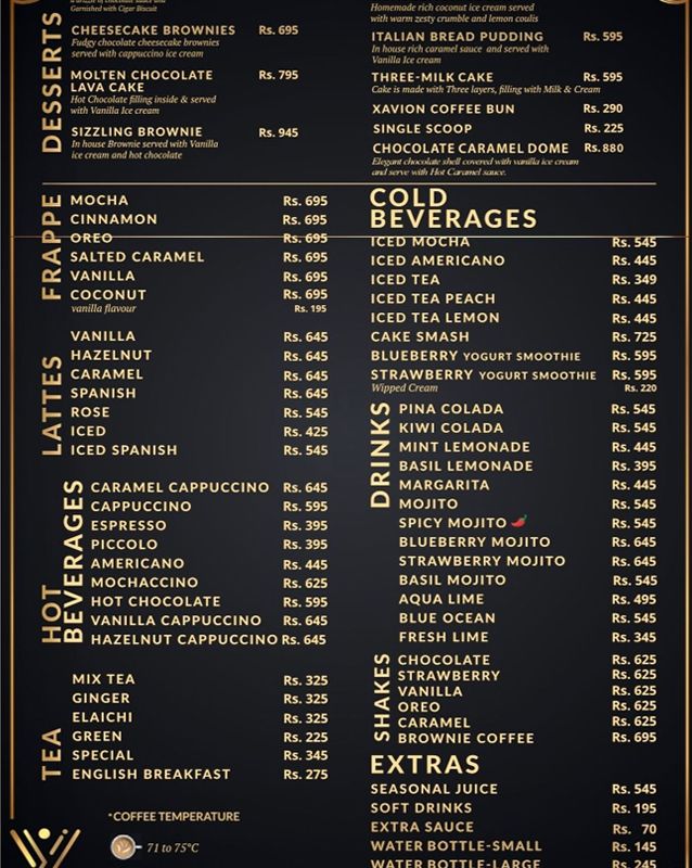 Xavion “The Coffee House” menu
