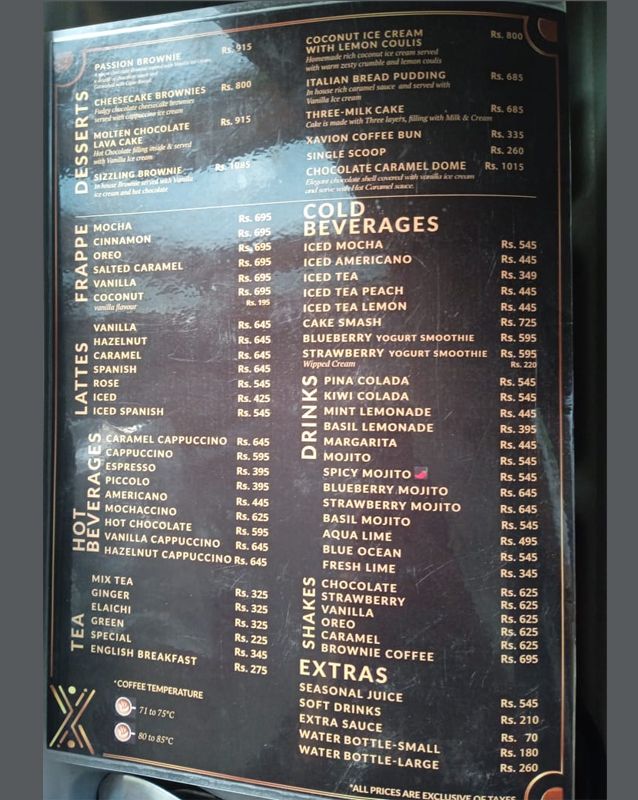 Xavion “The Coffee House” menu