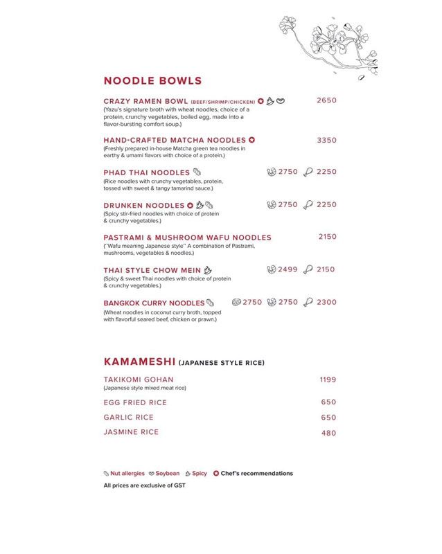 Yazu Pakistan  menu