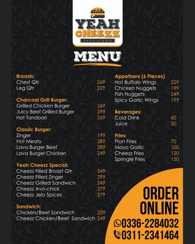 Yeah Cheezz menu