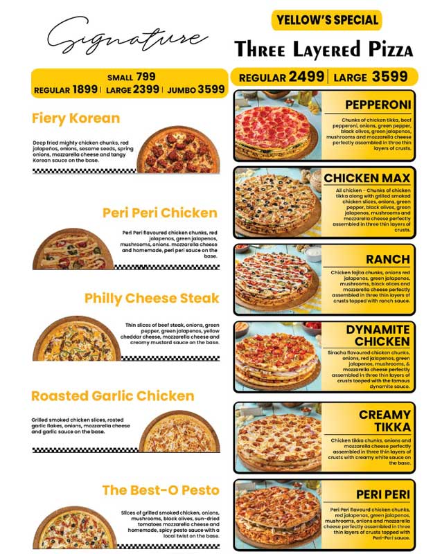 Yellow Taxi Pizza Co. menu
