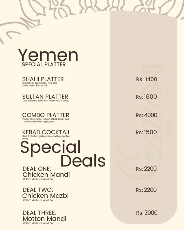 Yemen Cuisine menu