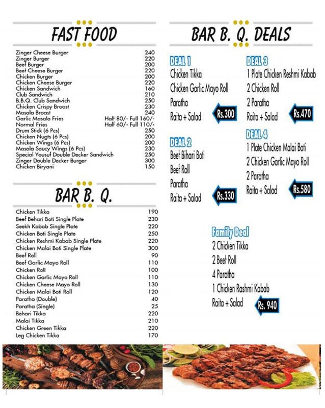 Yousaf Juice & Fast Food menu