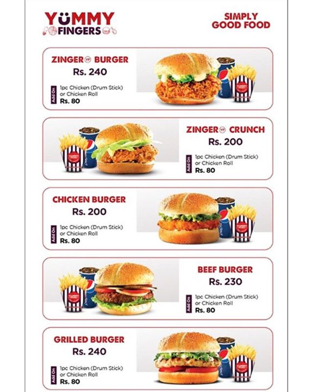 Yummy Fingers menu