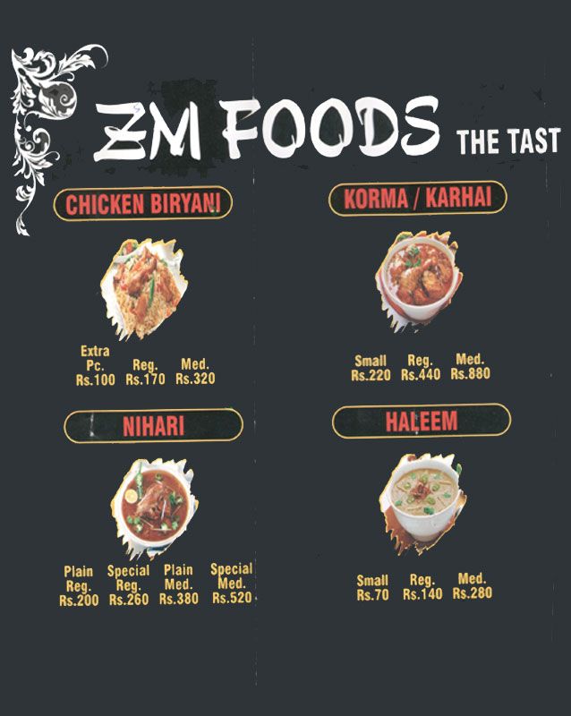 Z M Foods menu