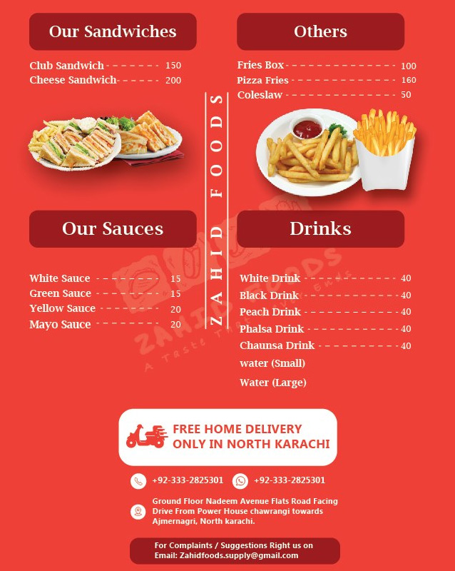 Zahid Foods menu
