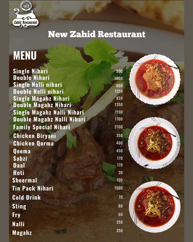 Zahid Restaurant menu
