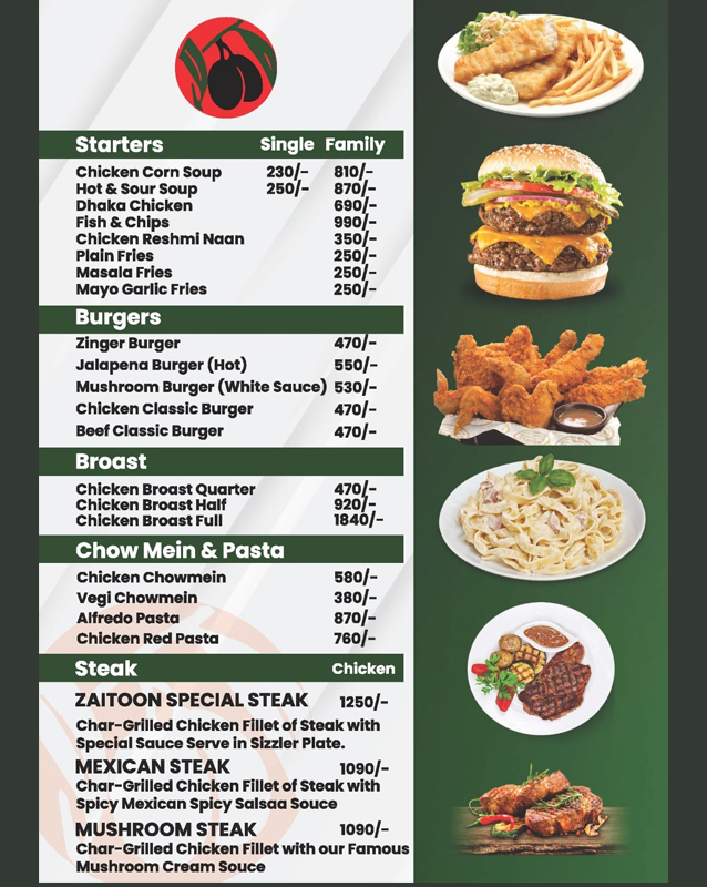 Zaitoon Restaurant and Grills menu