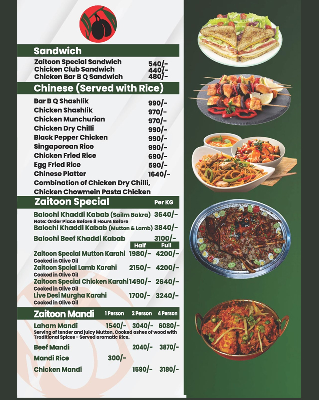 Zaitoon Restaurant and Grills menu