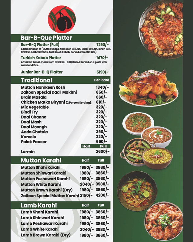 Zaitoon Restaurant and Grills menu