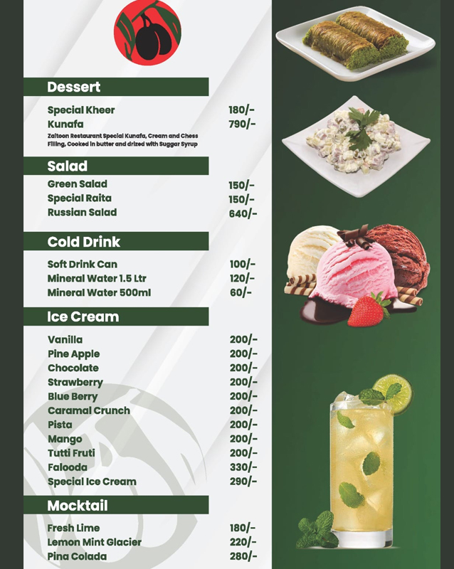 Zaitoon Restaurant and Grills menu