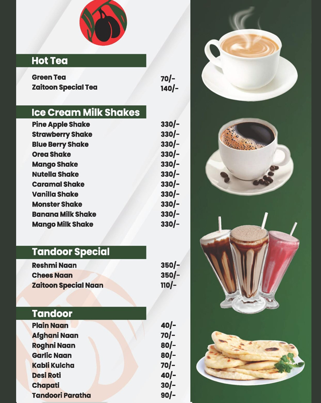 Zaitoon Restaurant and Grills menu