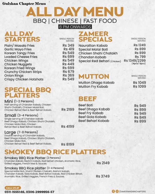 Zameer Ansari menu