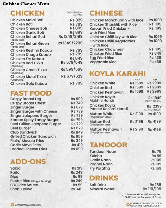 Zameer Ansari menu