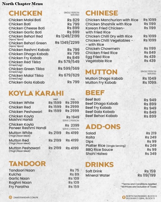 Zameer Ansari menu