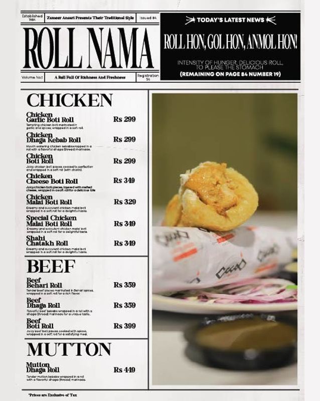 Zameer Ansari menu