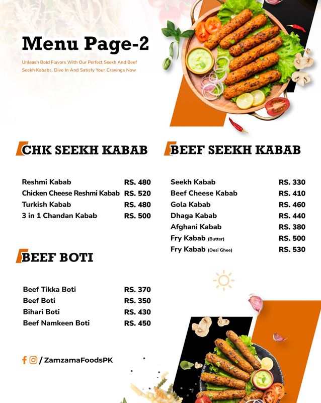 Zamzama Foods menu