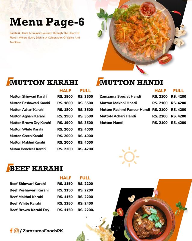 Zamzama Foods menu
