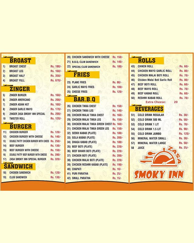 Zasa Smoky Inn menu