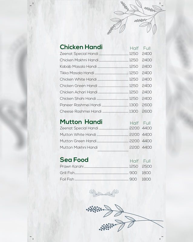 Zeenat Restaurant menu