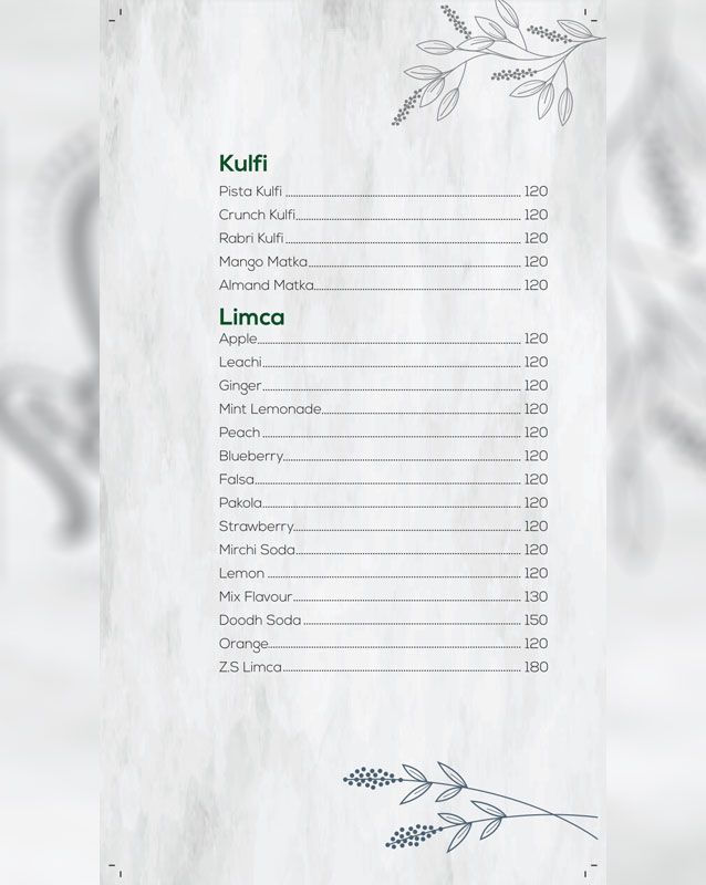 Zeenat Restaurant menu