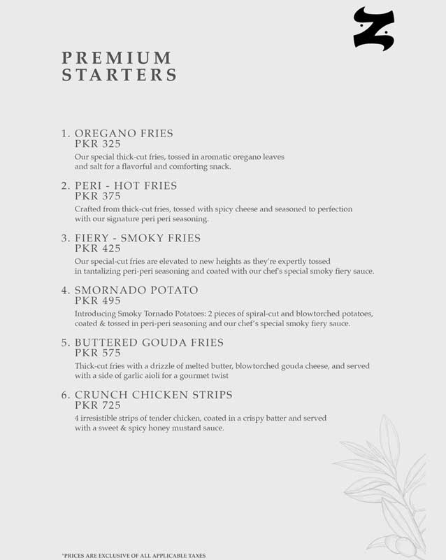 Zen’s Den menu