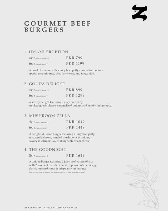 Zen’s Den menu
