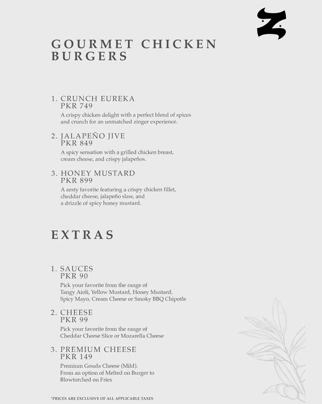 Zen’s Den menu