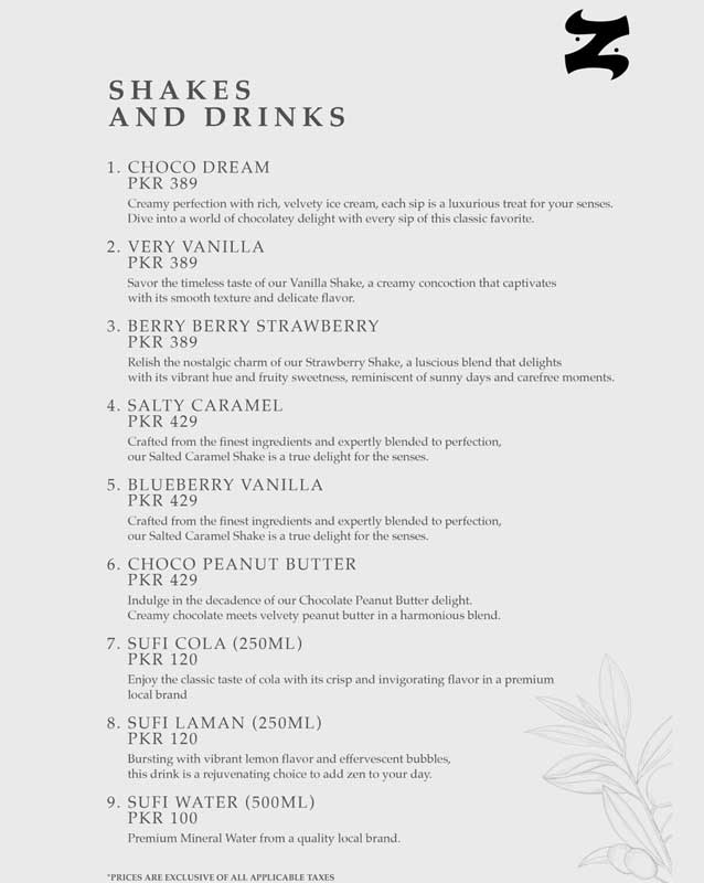 Zen’s Den menu