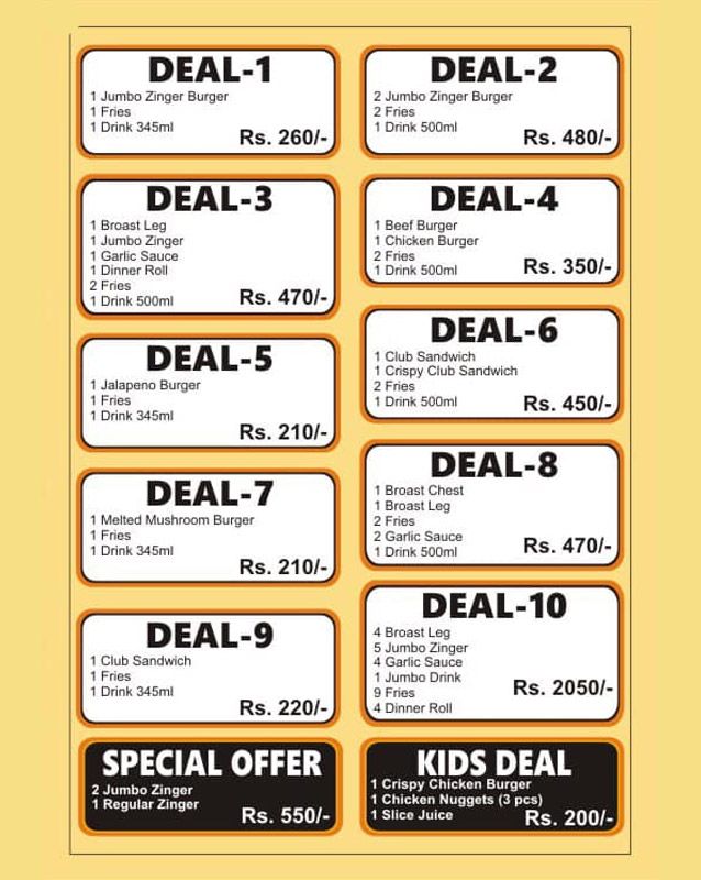 Zesty Fast Food menu