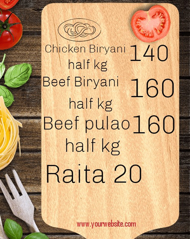 Zia Biryani & Catering menu
