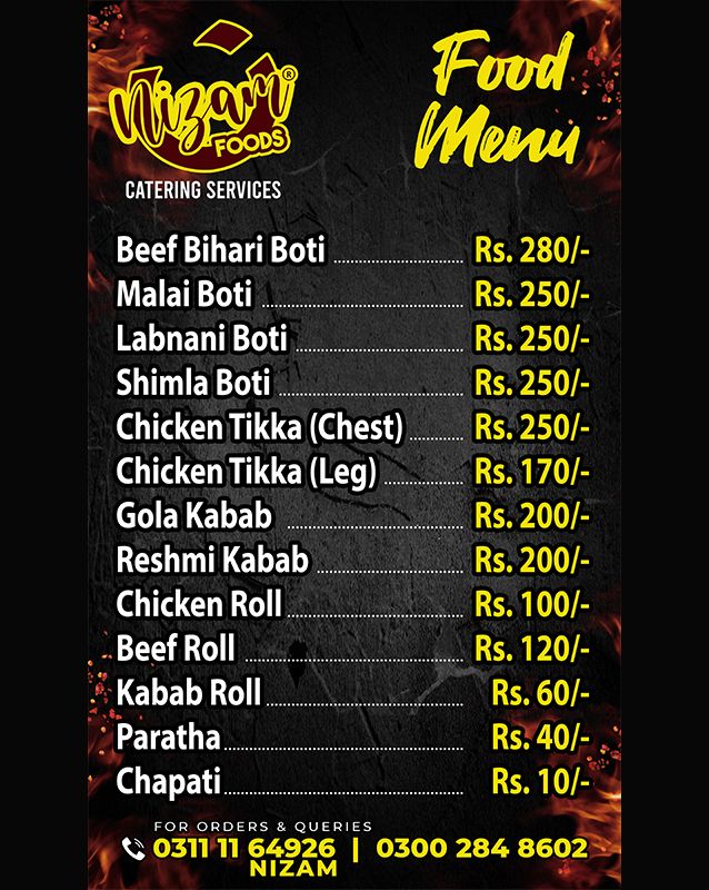Nizam Foods menu