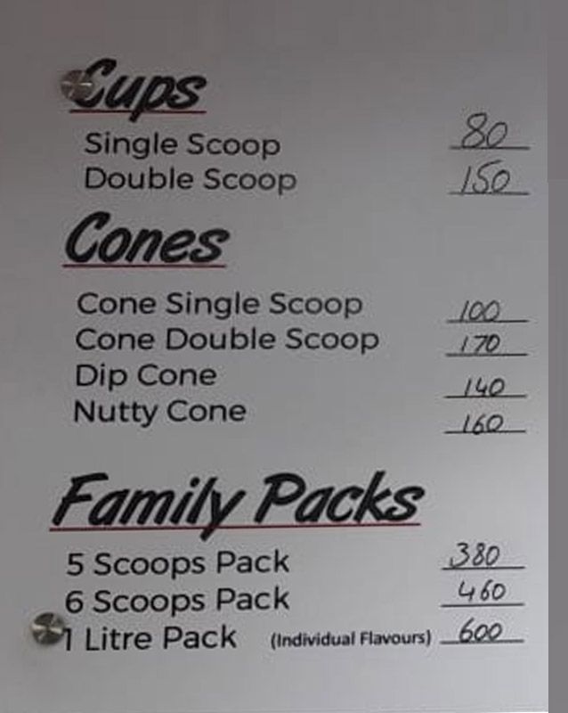 NJ's Homemade Ice Cream menu