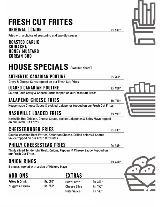 No Lies Fries menu