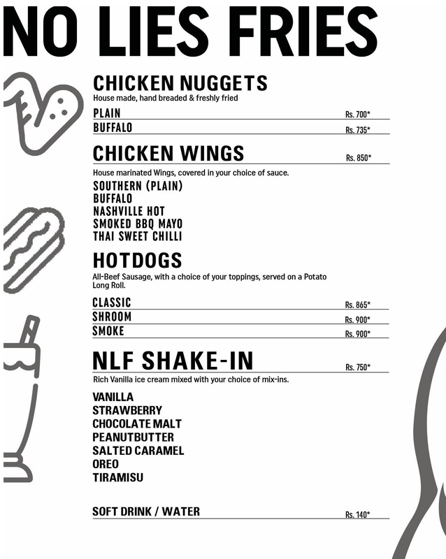 No Lies Fries menu