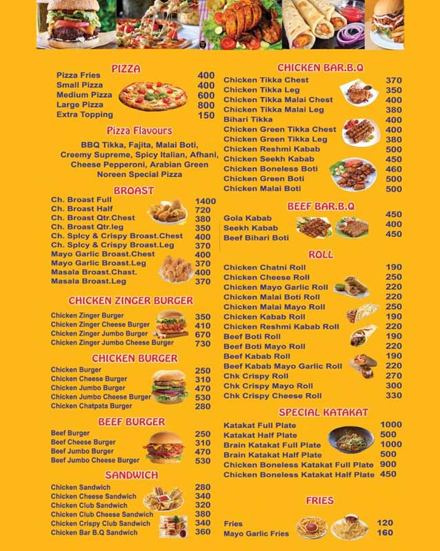 Noreen Snacks Fast Food & Chinese menu