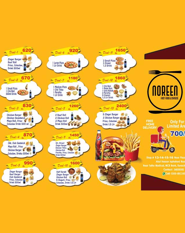 Noreen Snacks Fast Food & Chinese menu