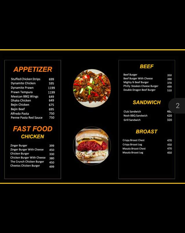 Nosh Restaurant menu