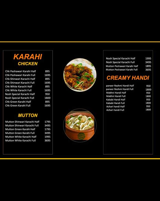 Nosh Restaurant menu